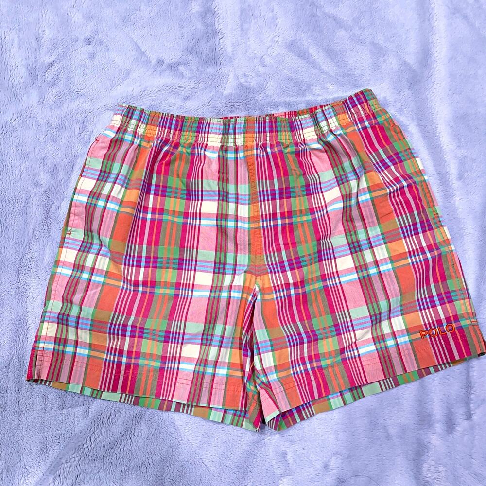 POLO Sport Ralph Lauren Madras Plaid Swim Trunks 6" Inseam Vintage Mens Large